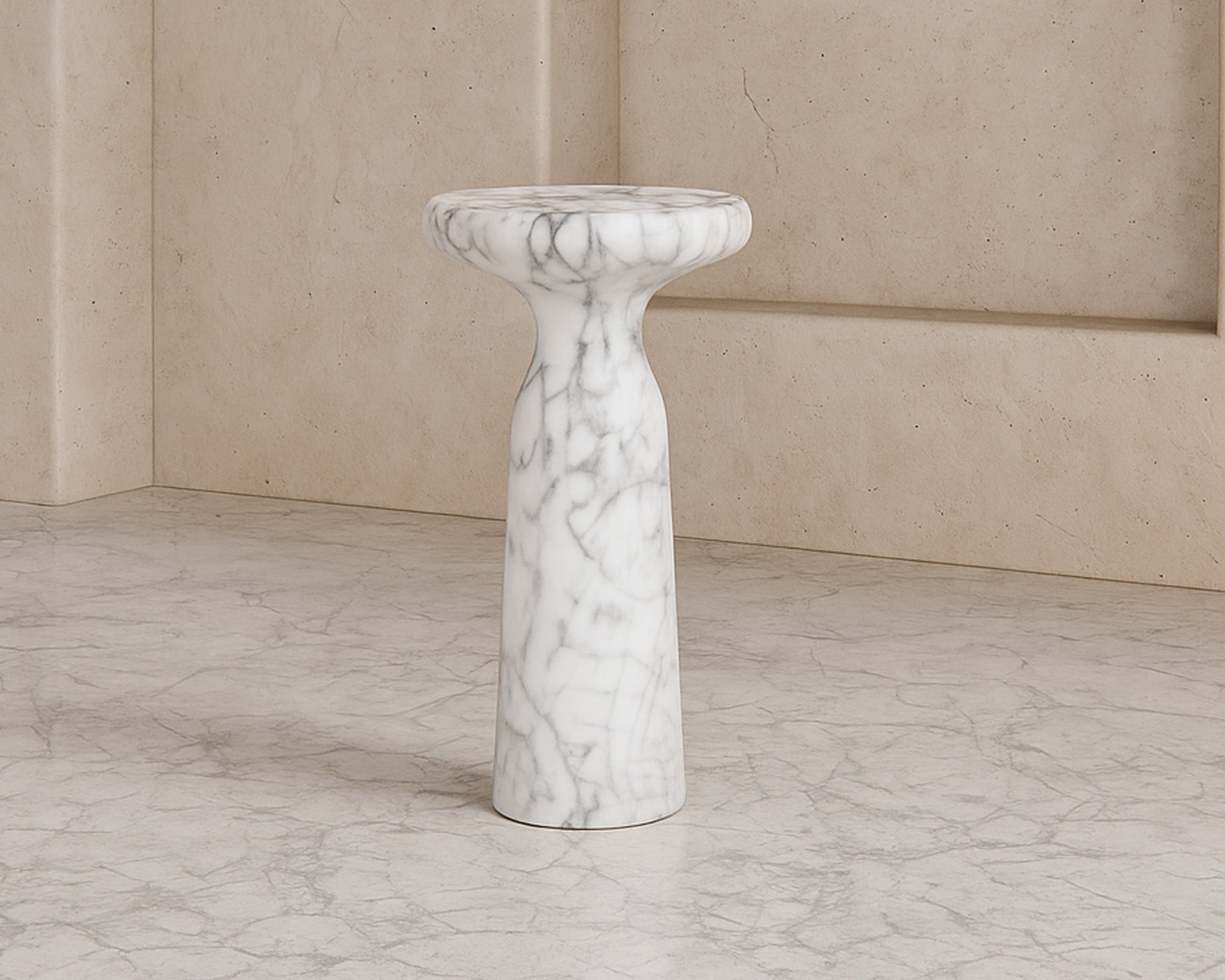 Akali Side Table Large - Carrara White Marble