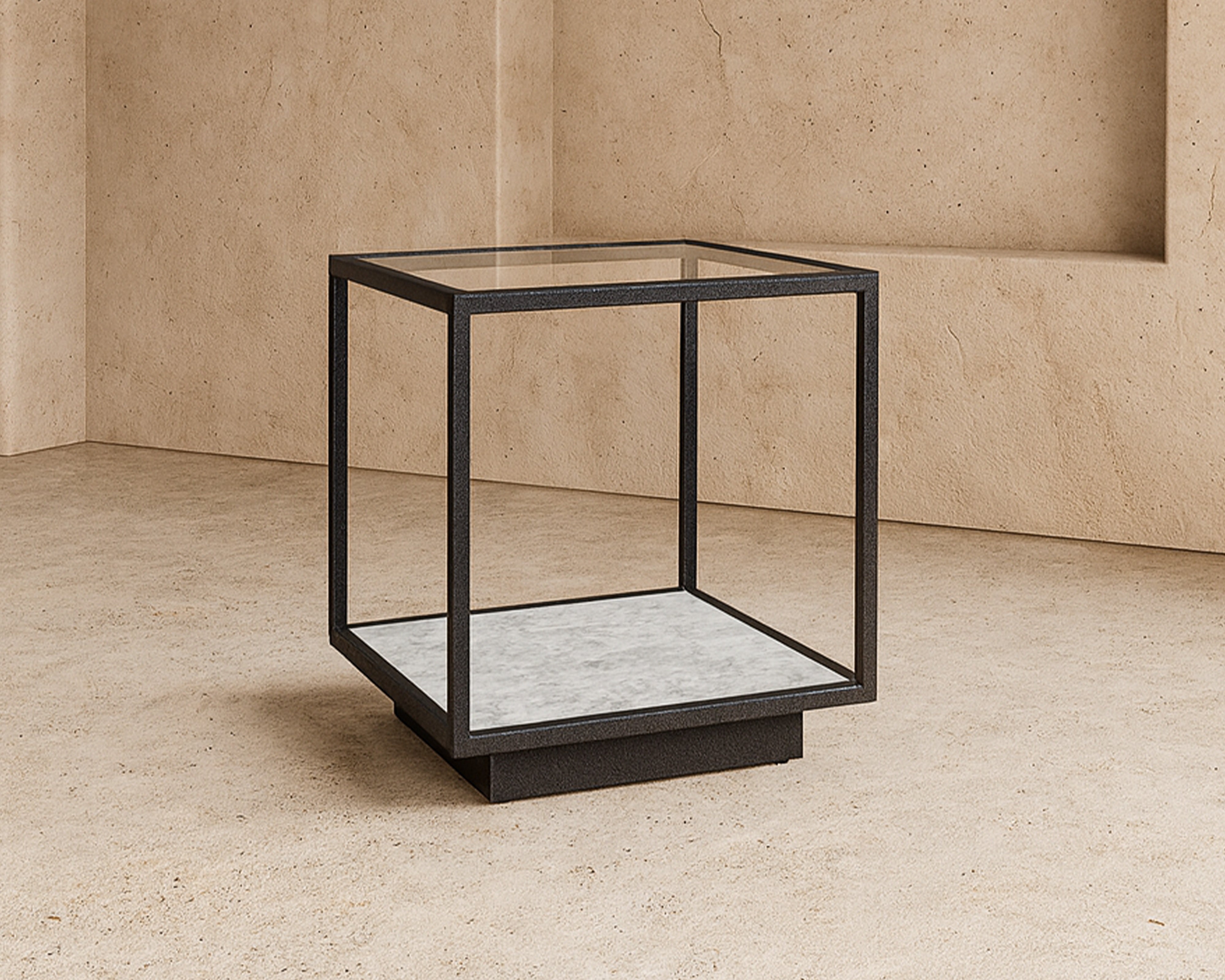 Belmon Side Table - Carrara Marble and Black Textured Metal