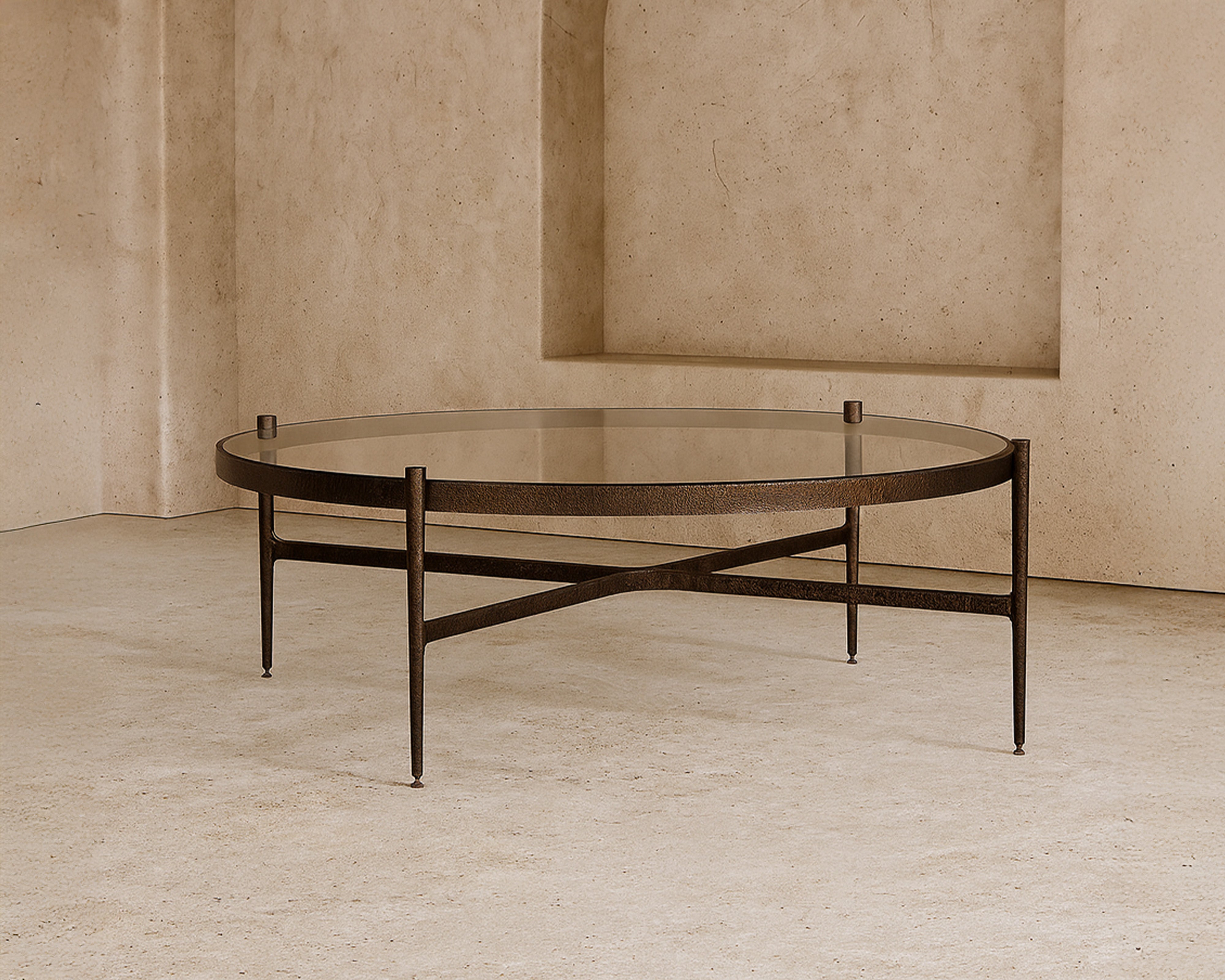 Soho Coffee Table - Antique Brass and Clear Glass