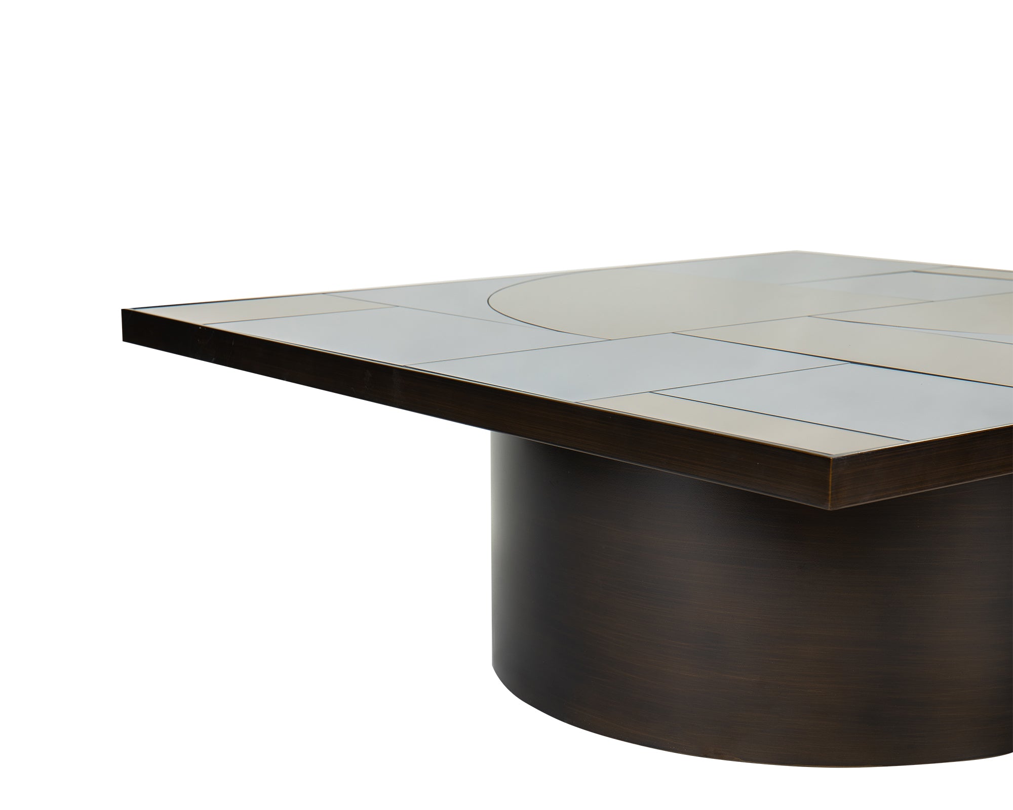 Cubist Coffee Table - Antique Bronze Bronze Mirror & Grey