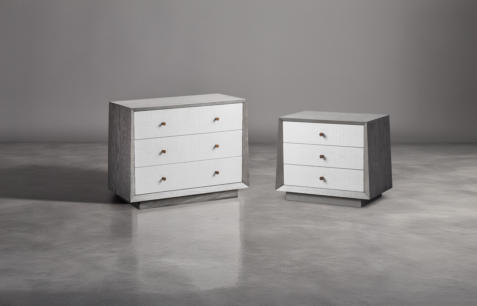 Otilia Bedside Table  -  Silver Grey & White Saw Cut Finish