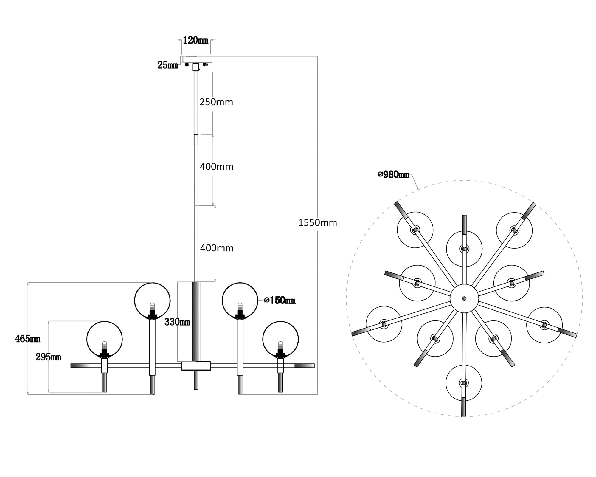 Boca Ceiling Lamp - Antique Black, Polished Brass