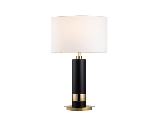 Column Table Lamp - Matt Black Base and White Fabric Shade