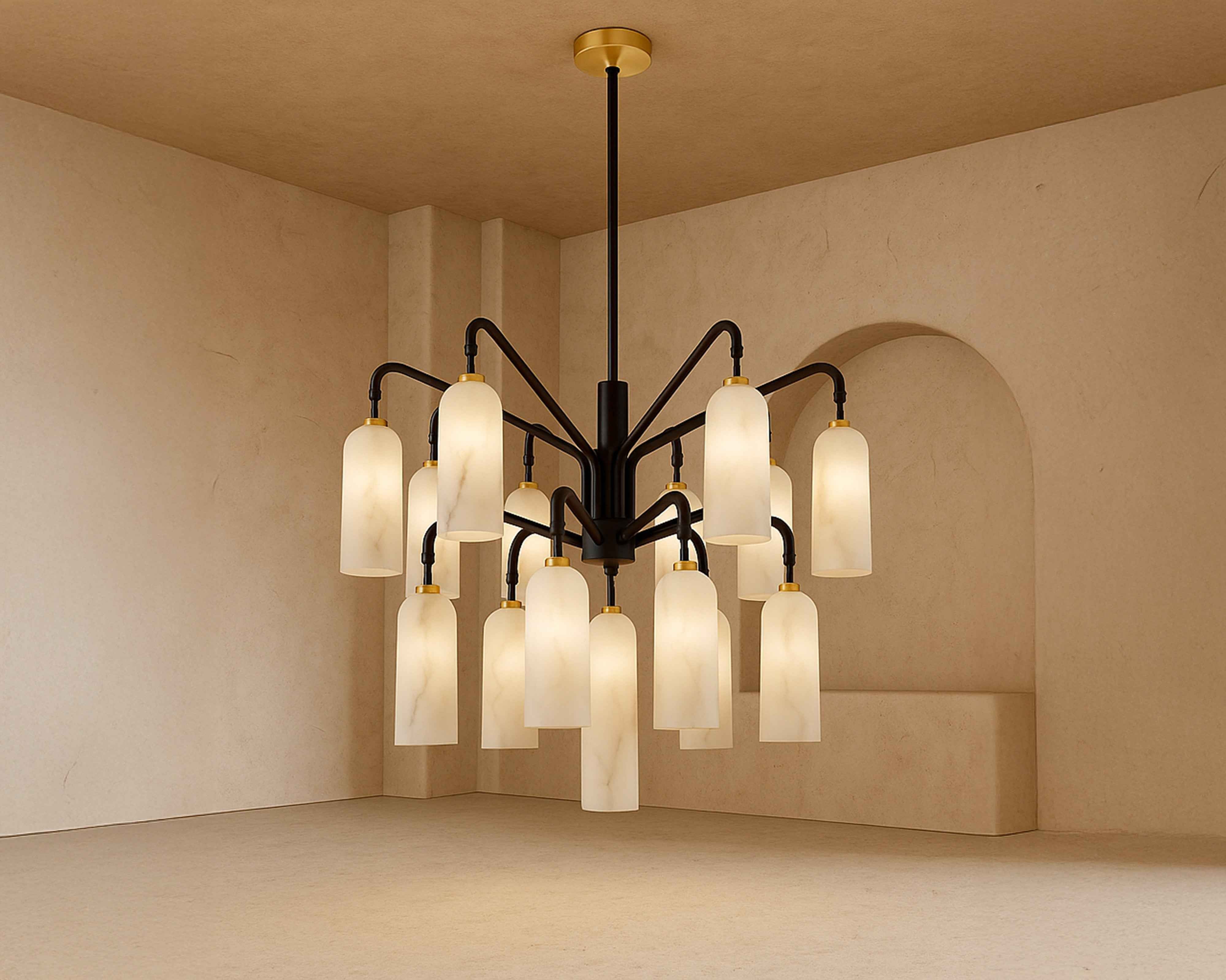 Amatti Chandelier - Alabaster Effect, Black & Brass