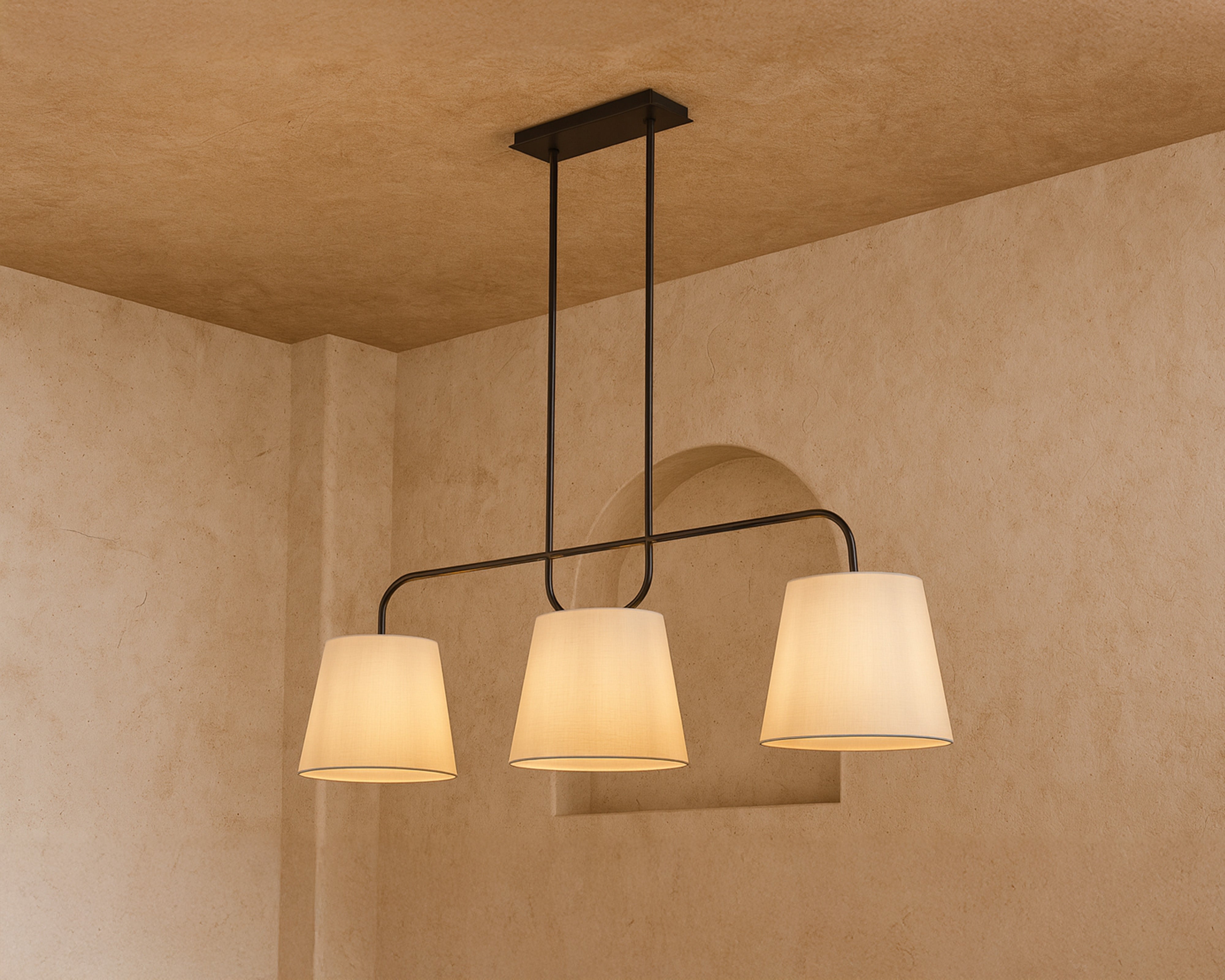 De Voir Pendant Lamp - Black Metal and White Linen