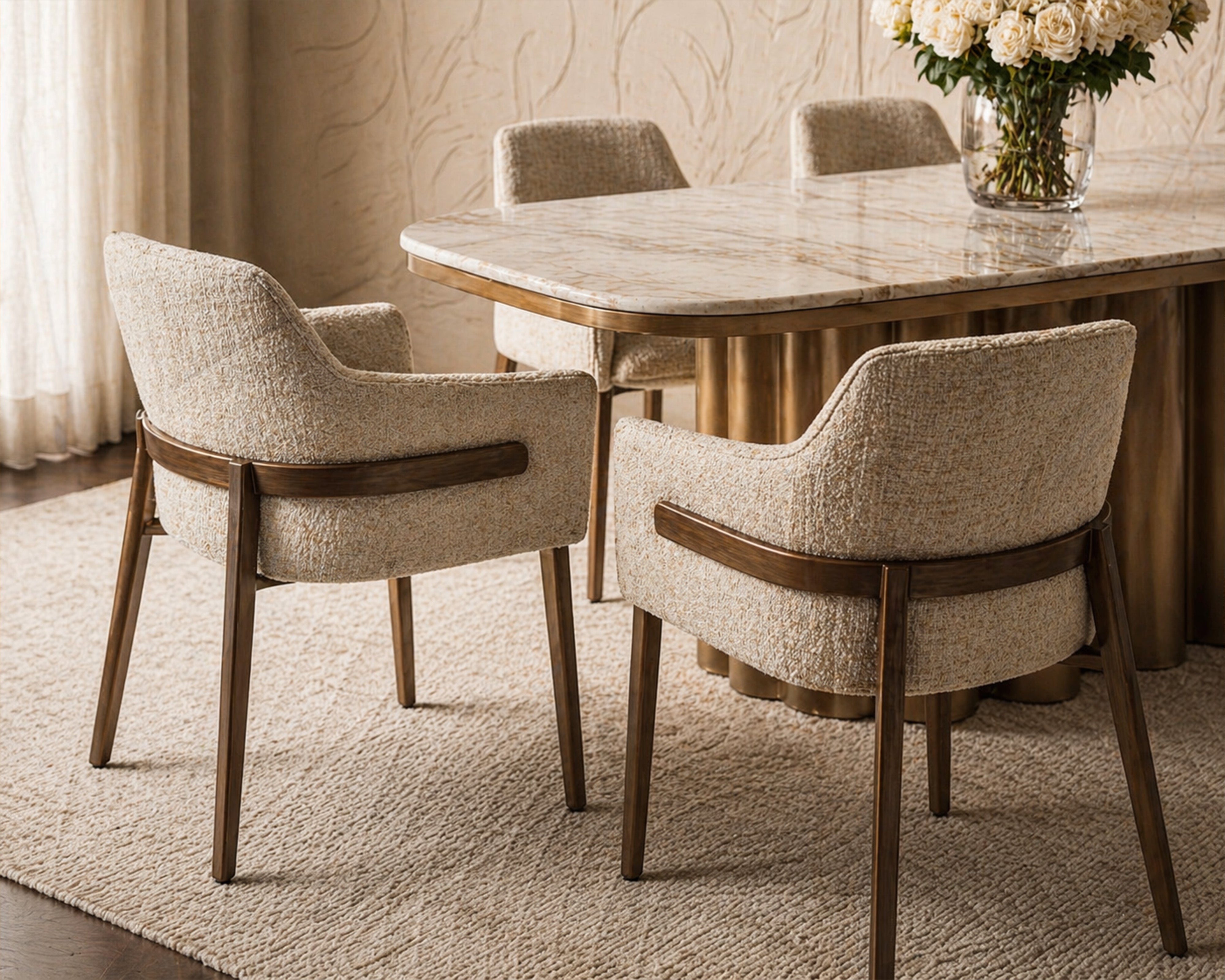 Tessa Dining Chair (set of 2) - (Crib 5) Field Beige Fabric & Hairline Antique Brass
