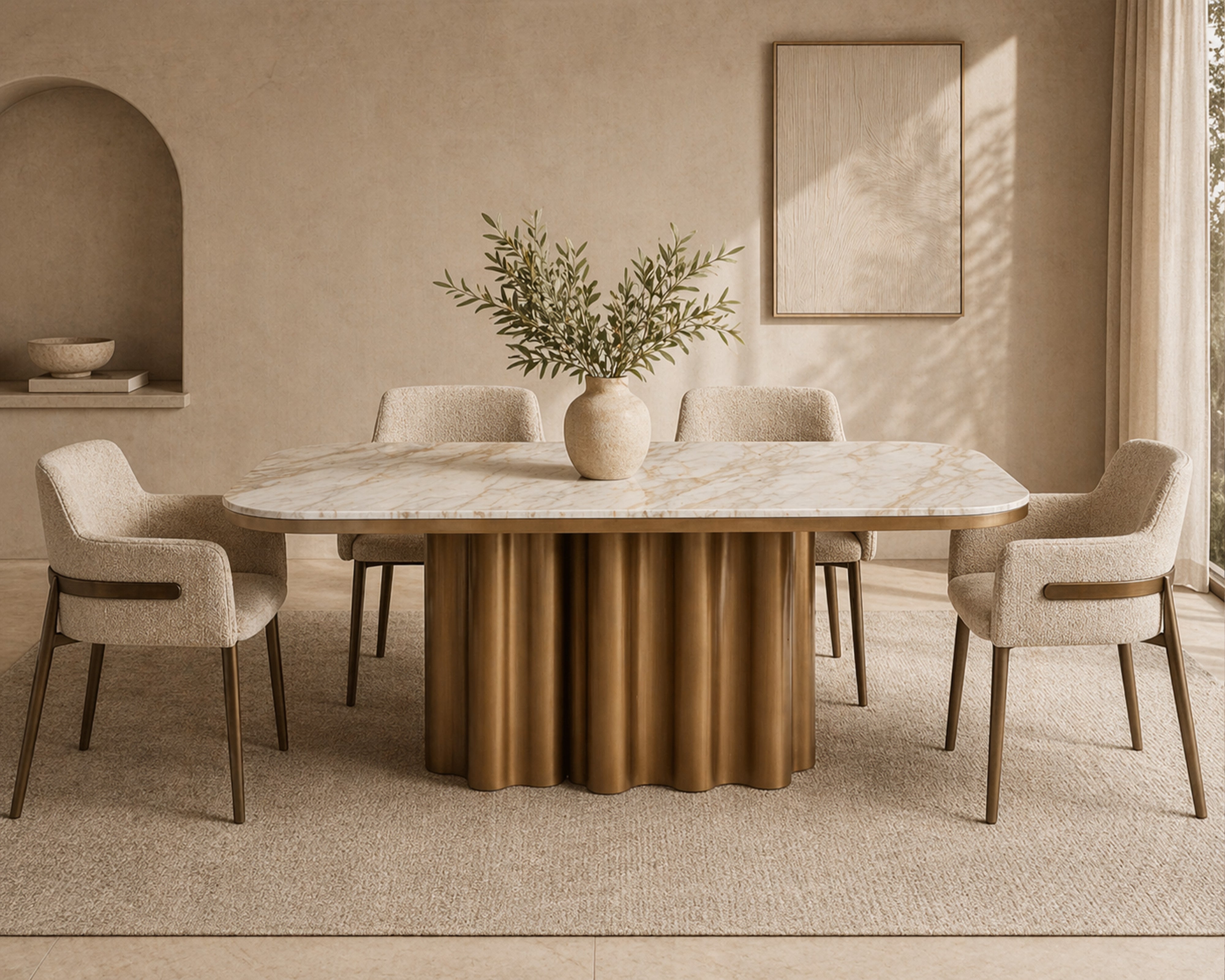 Tessa Dining Chair (set of 2) - (Crib 5) Field Beige Fabric & Hairline Antique Brass