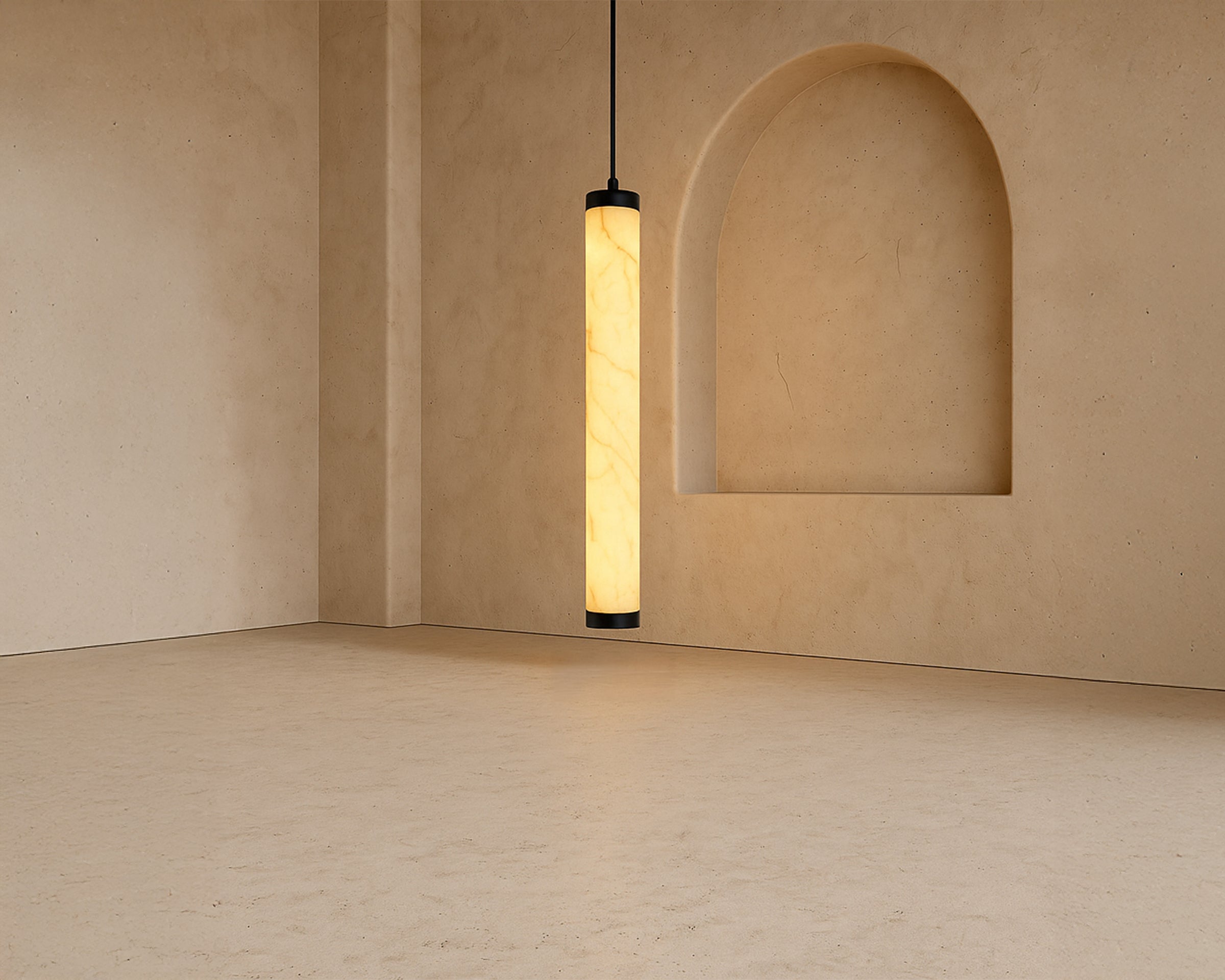 Abaco Pendant Lamp - Alabaster Effect/Black Metal