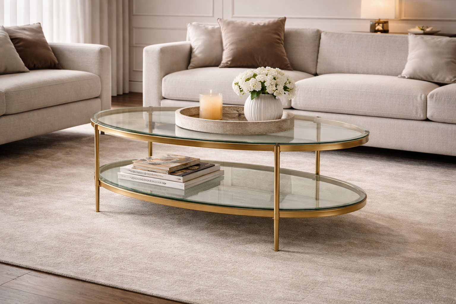 Adlon Coffee Table - Brushed Brass/Clear Glass