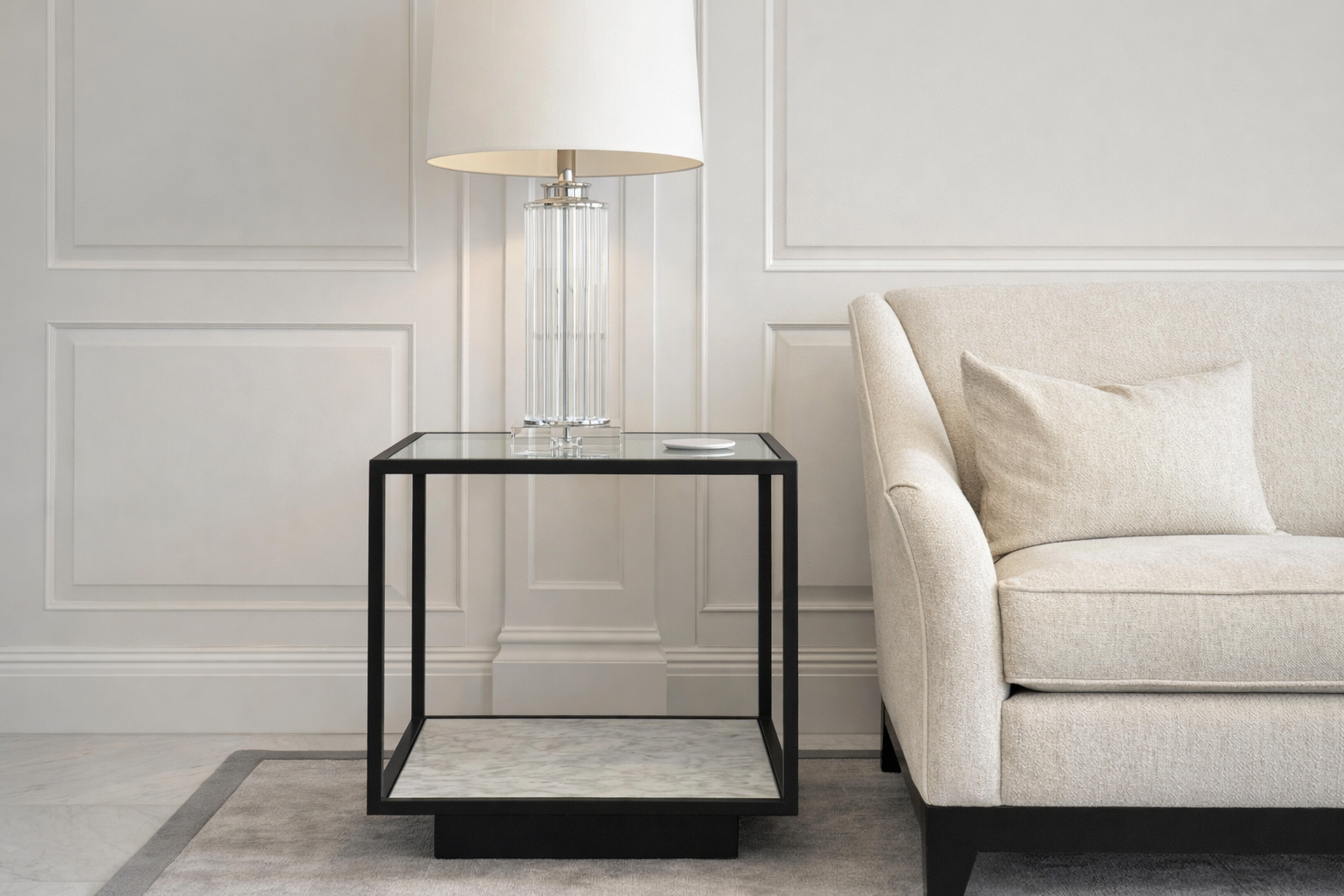 Belmon Side Table - Carrara Marble and Black Textured Metal