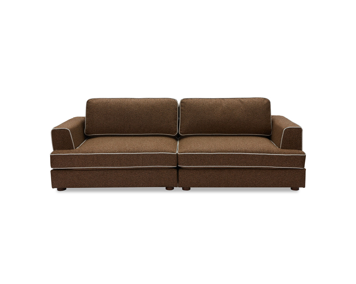 Cameron Sofa - Capella Fennel Seed with Capella Sand Piping | Dark Brown Solid Wood (Crib 5)