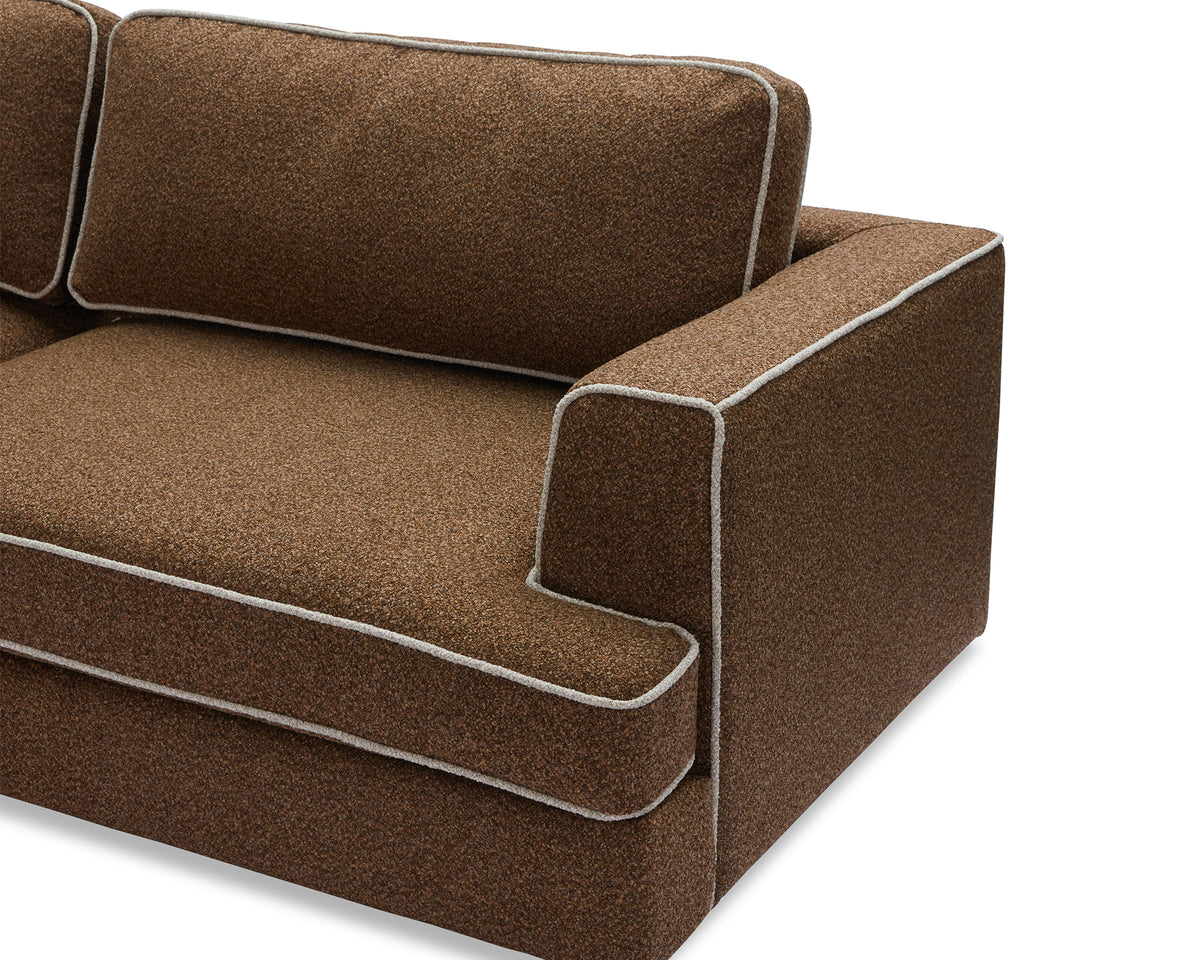 Cameron Sofa - Capella Fennel Seed with Capella Sand Piping | Dark Brown Solid Wood (Crib 5)