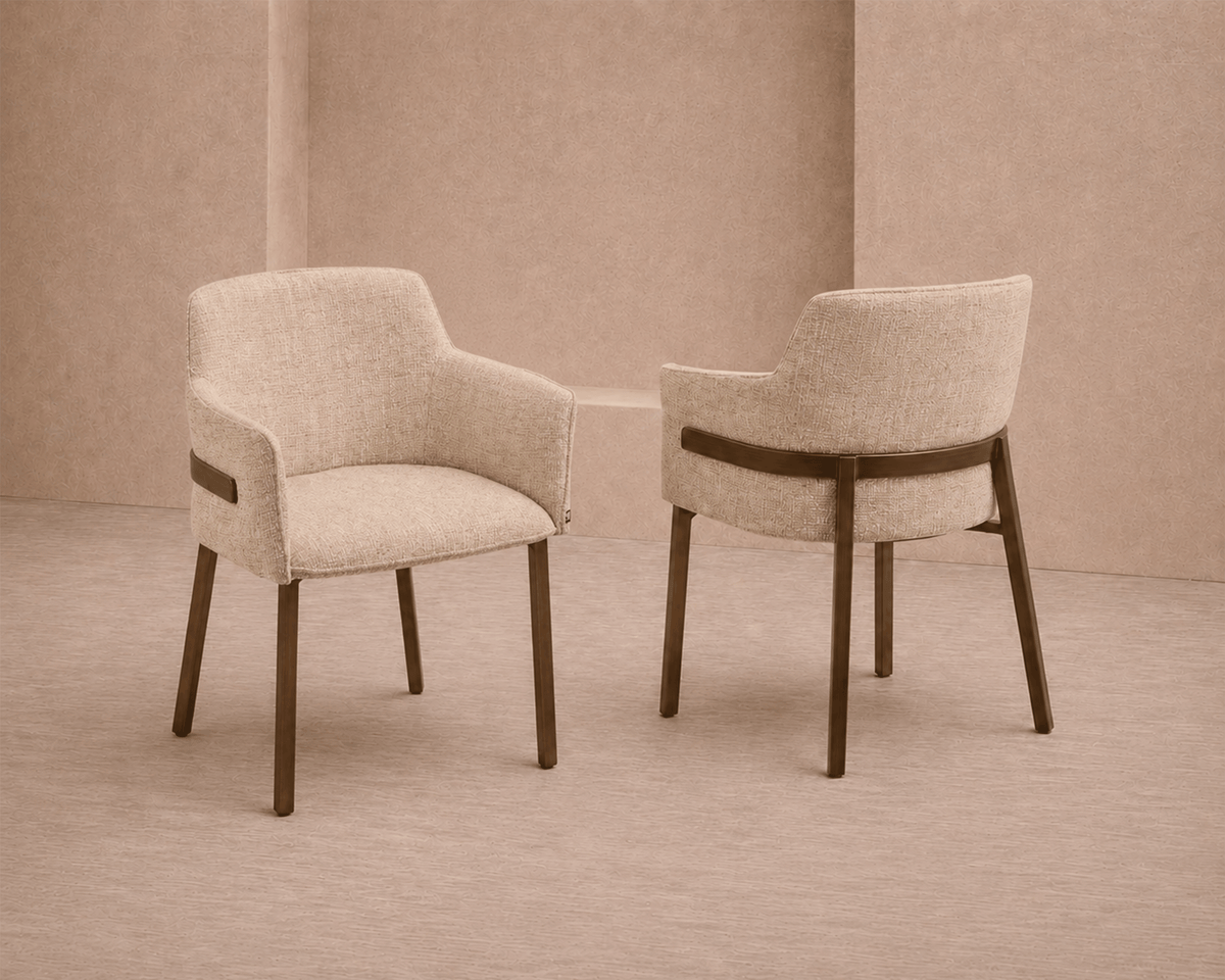 Tessa Dining Chair (set of 2) - (Crib 5) Field Beige Fabric & Hairline Antique Brass