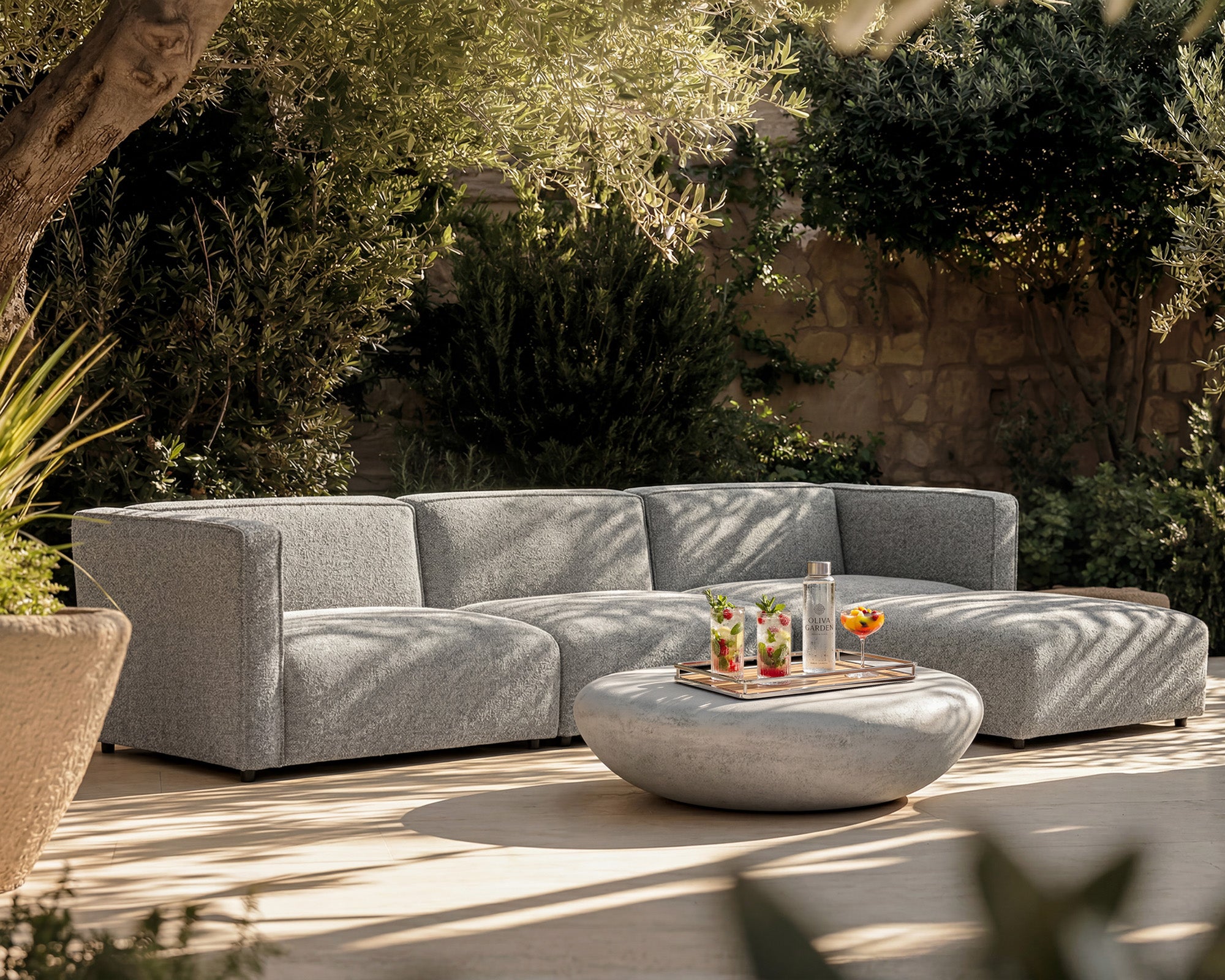 Riviera Outdoor Modular Sofa - (Crib 5) Lima Grey and Deep Charcoal