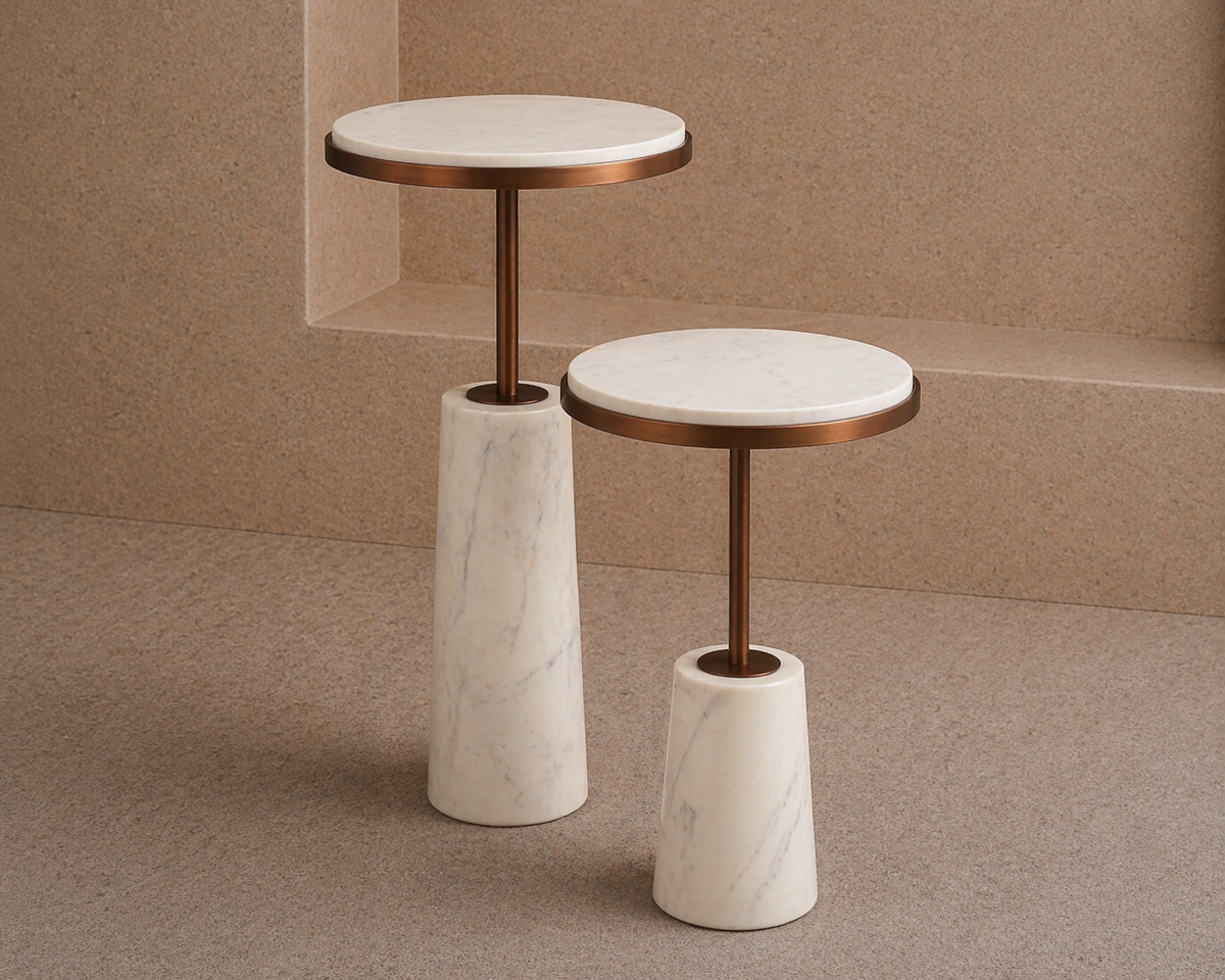 Notto Side Table (set of 2) - White Marble and Bronze
