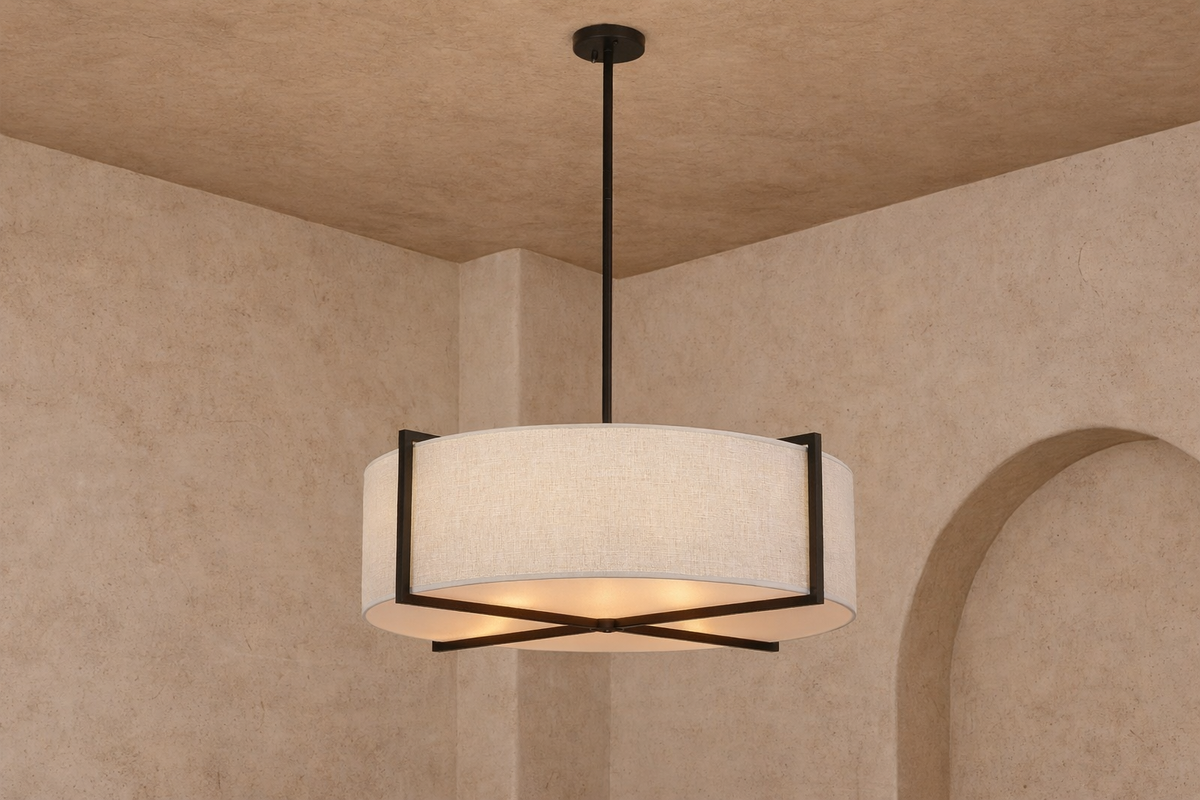 Sanderson Pendant Lamp Large - Linen & Matt Black
