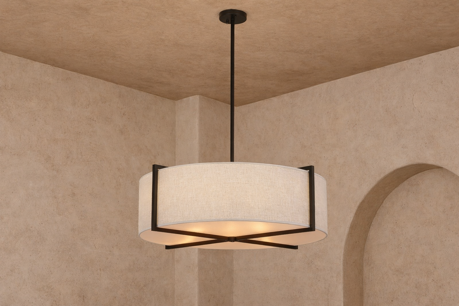 Sanderson Pendant Lamp Large - Linen & Matt Black