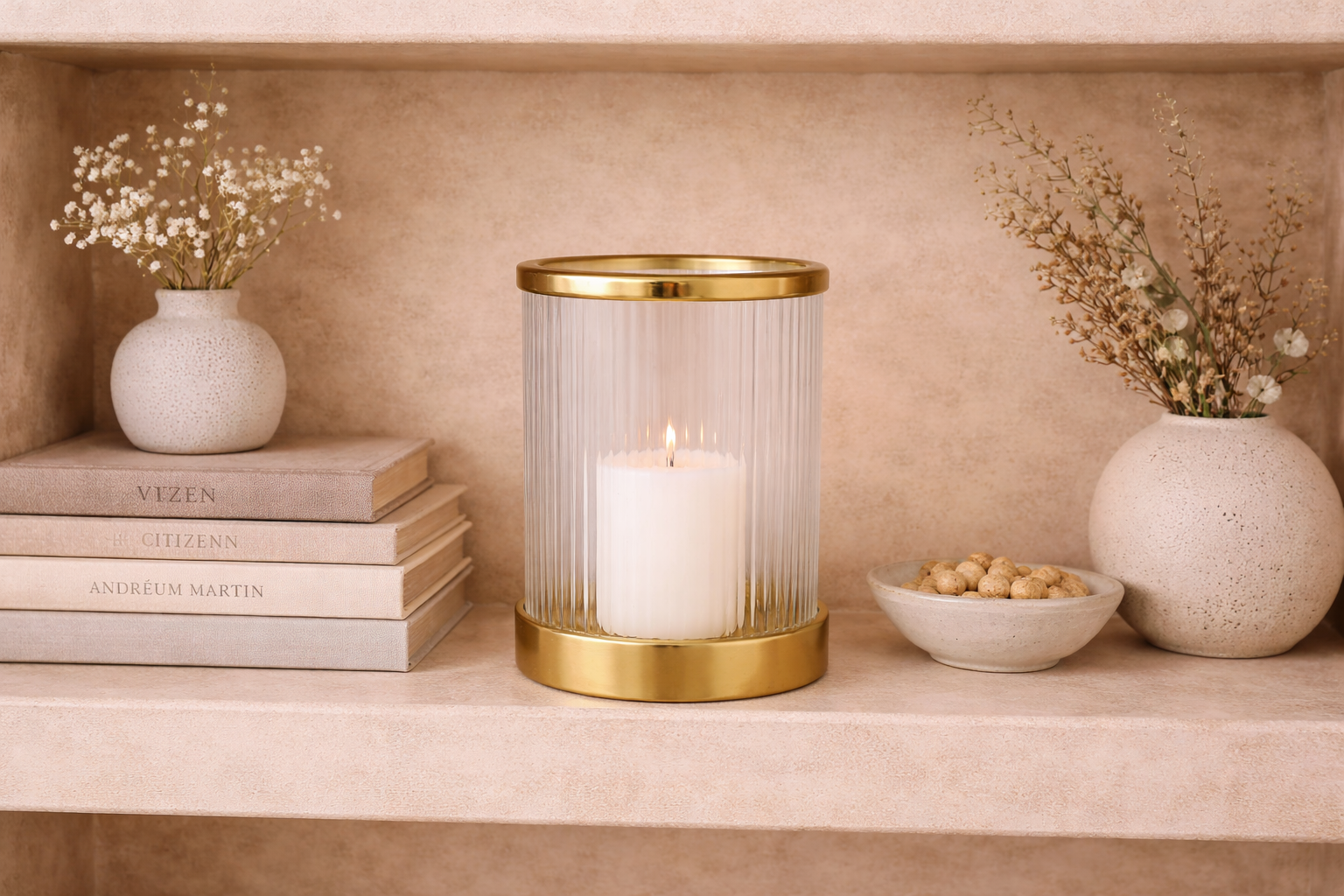 Hurricane Candle Holder - Glass & Gold