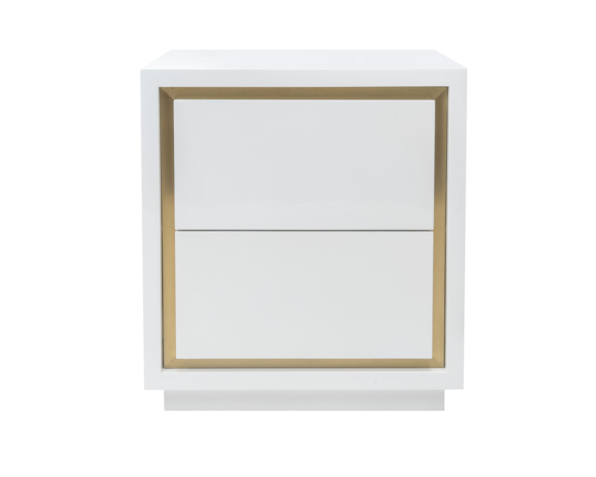 Utopia Bedside Table  -  White High Gloss/Brushed Brass