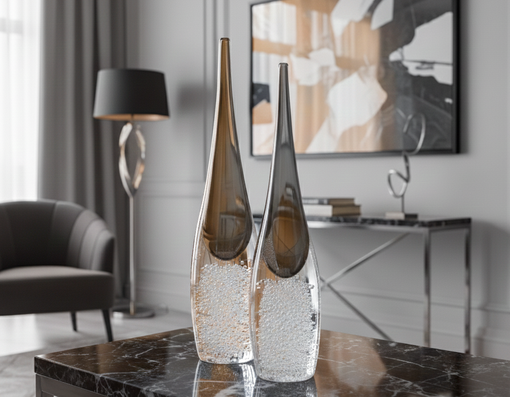 Ellis Large Crystal Vase - Grey Glass