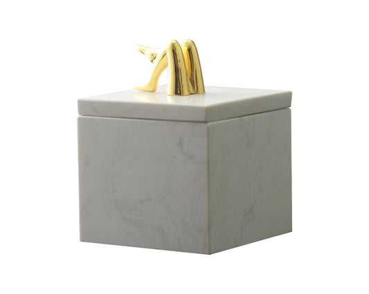 Phoenix box - White Marble Box with Metal Gold