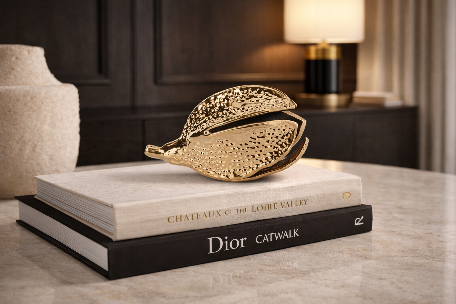 Folia Sculpture - Brass Finish Ceramic