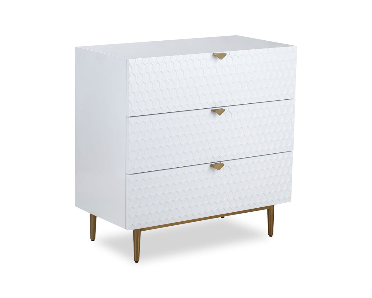 Bolero Chest Of Drawers  -  White High Gloss/Brushed Brass