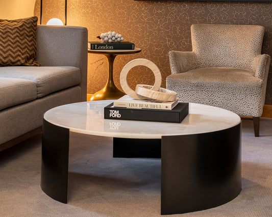Samba Coffee Table  - White Marble/Industrial Brown