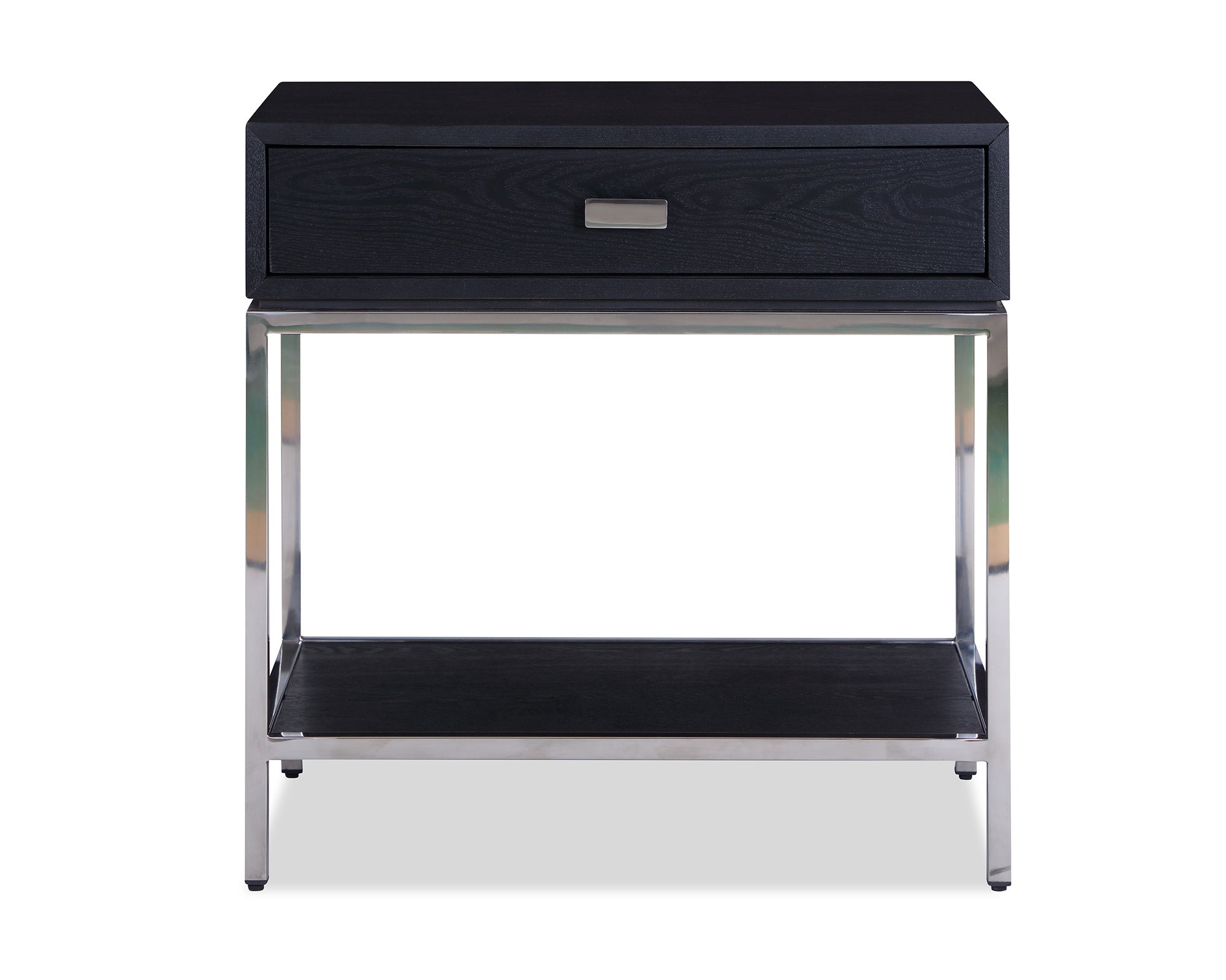 Levi Bedside Table  -  Black Ash Veneer/Stainless Steel