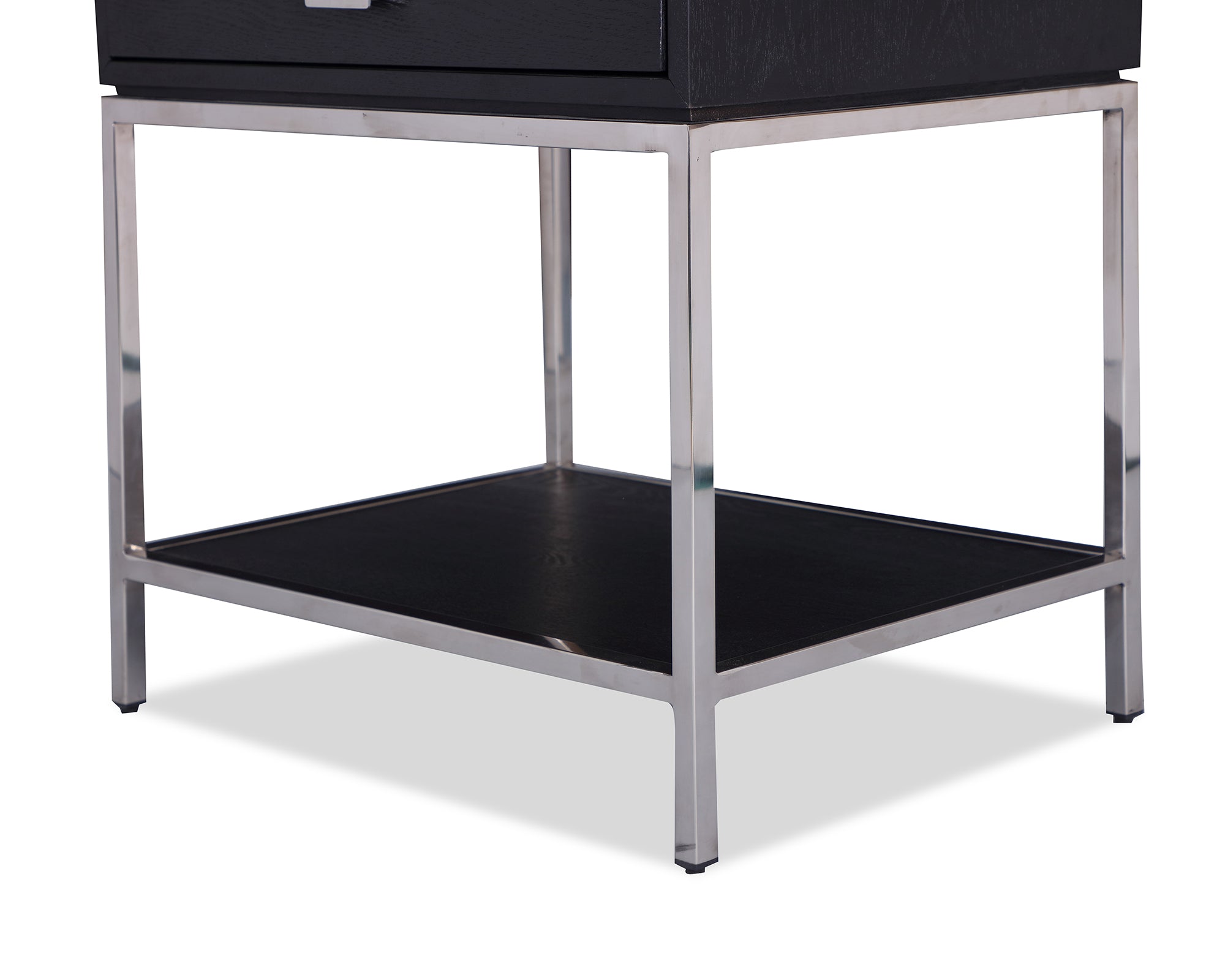 Levi Bedside Table  -  Black Ash Veneer/Stainless Steel