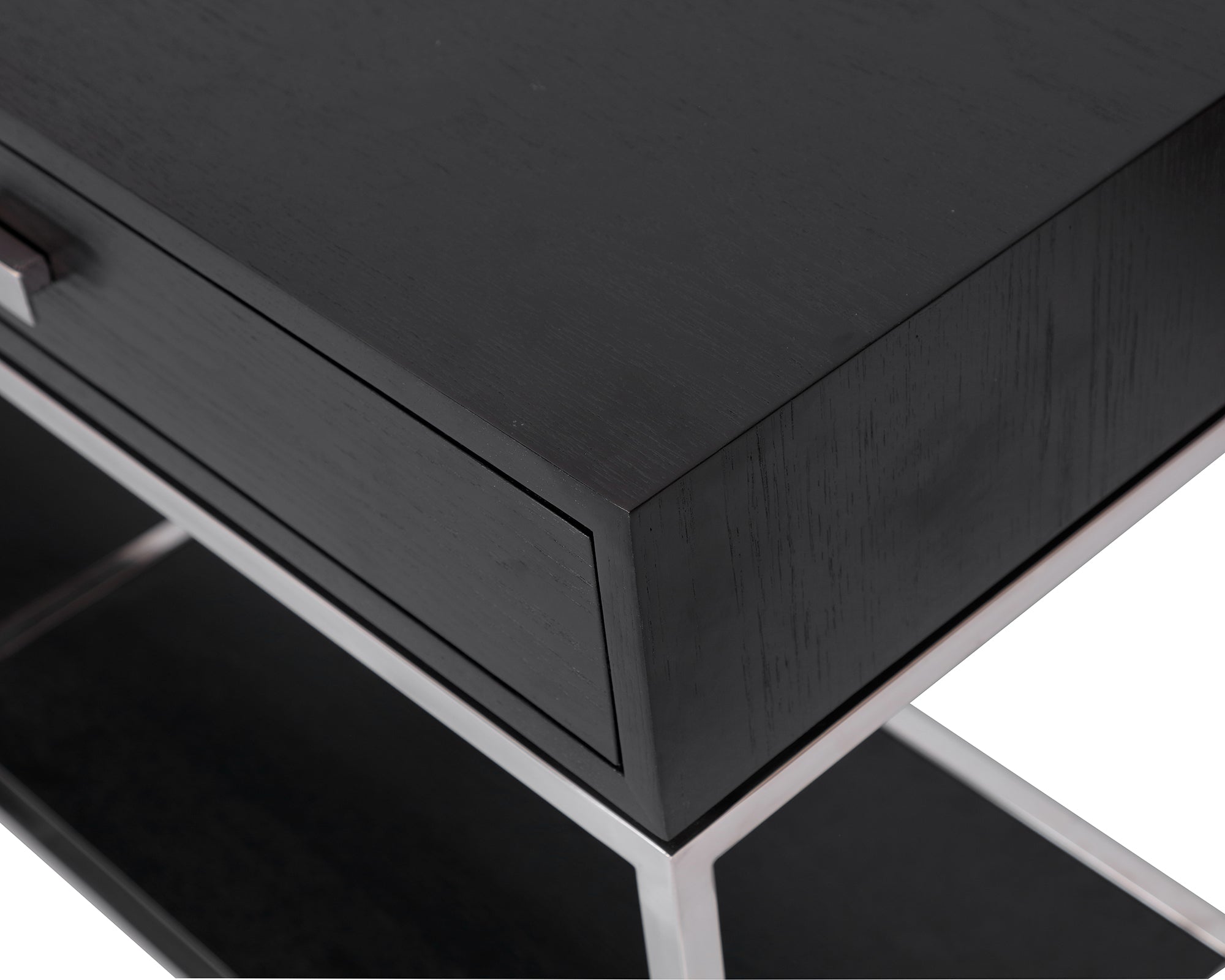 Levi Bedside Table  -  Black Ash Veneer/Stainless Steel