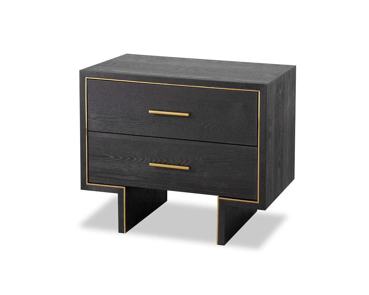 Tigur Bedside Table  -  Black Ash Veneer/Polished Brass