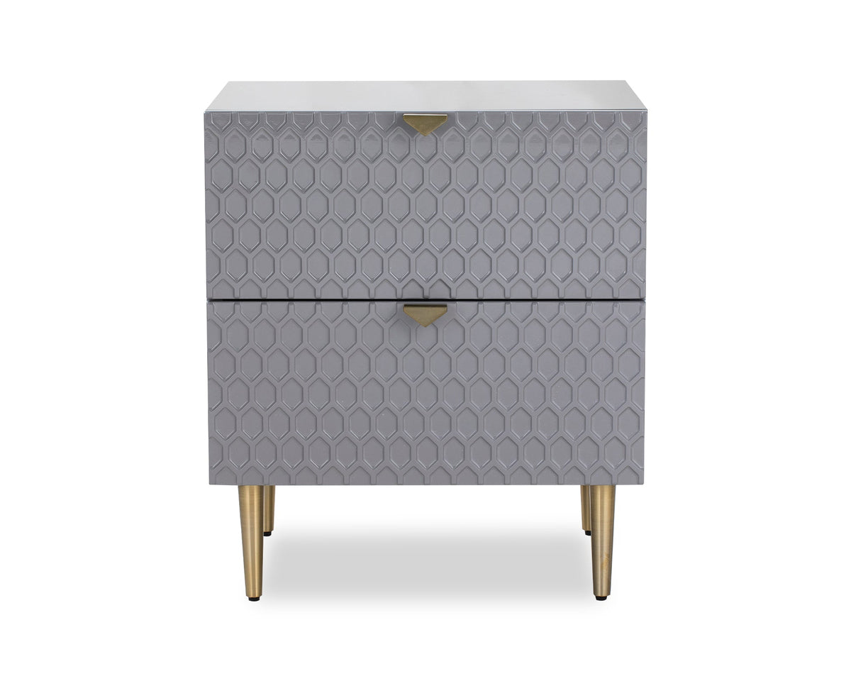 Bolero Bedside Table  -  Grey High Gloss/Brushed Brass