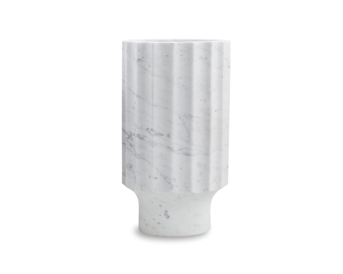Marmo Fluted Vase I  - Natural White