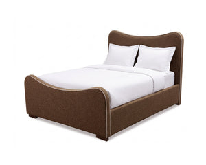Caleta King Size Bed - Capella Fennel Seed with Capella Sand Piping | Dark Brown Solid Wood