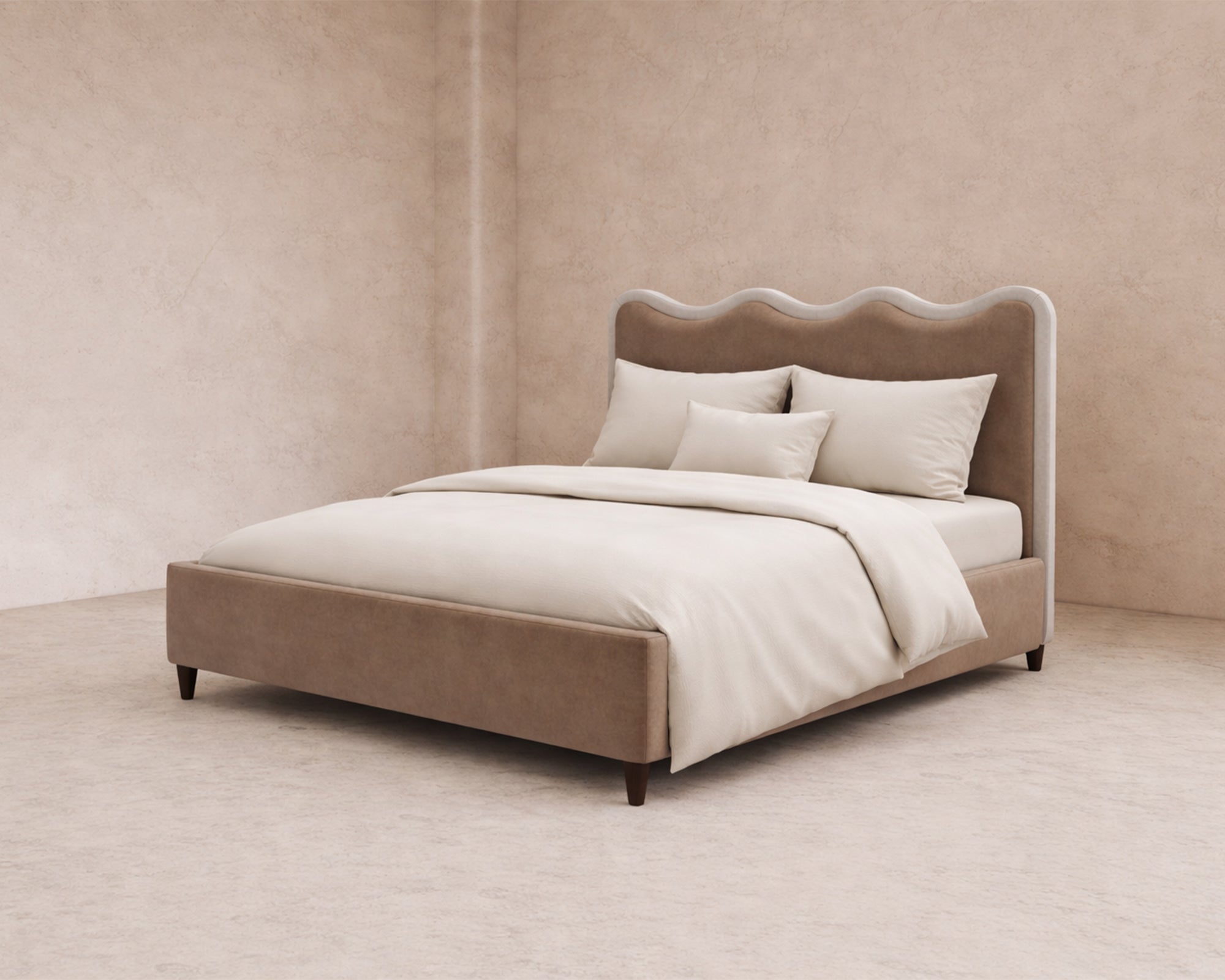 Palermo King Size Bed - Hopper Taupe with Hopper Cream Border | Dark Brown Ash