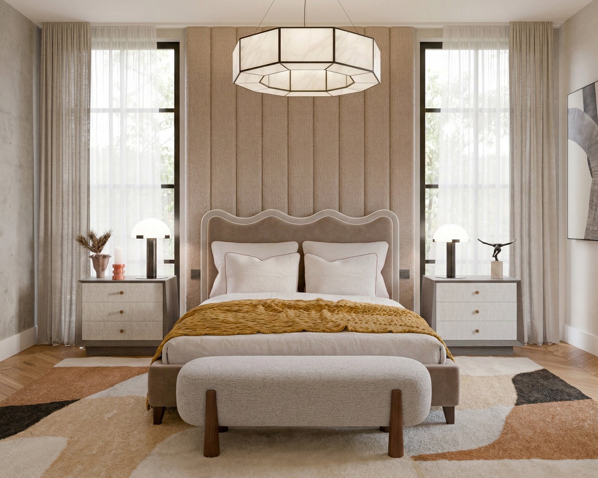 Palermo King Size Bed - Hopper Taupe with Hopper Cream Border | Dark Brown Ash