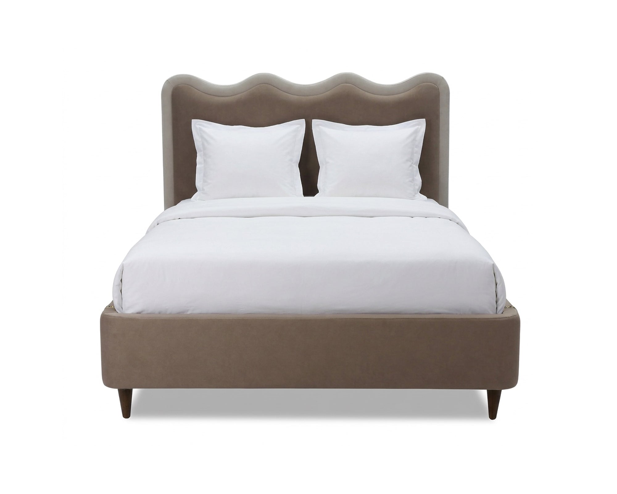 Palermo King Size Bed - Hopper Taupe with Hopper Cream Border | Dark Brown Solid Wood