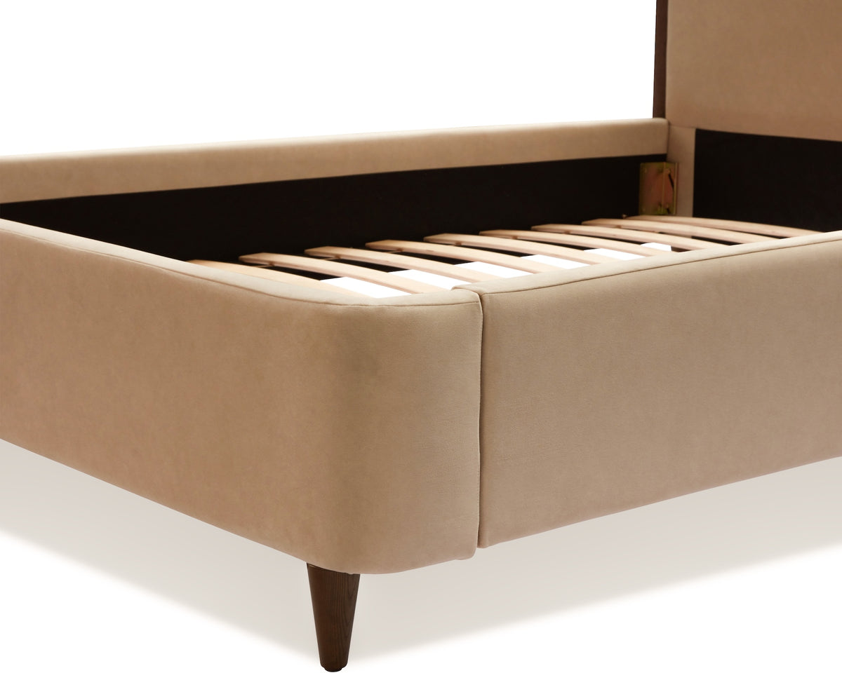 Palermo King Size Bed - Hopper Desert with Hopper Terra Border | Dark Brown Solid Wood