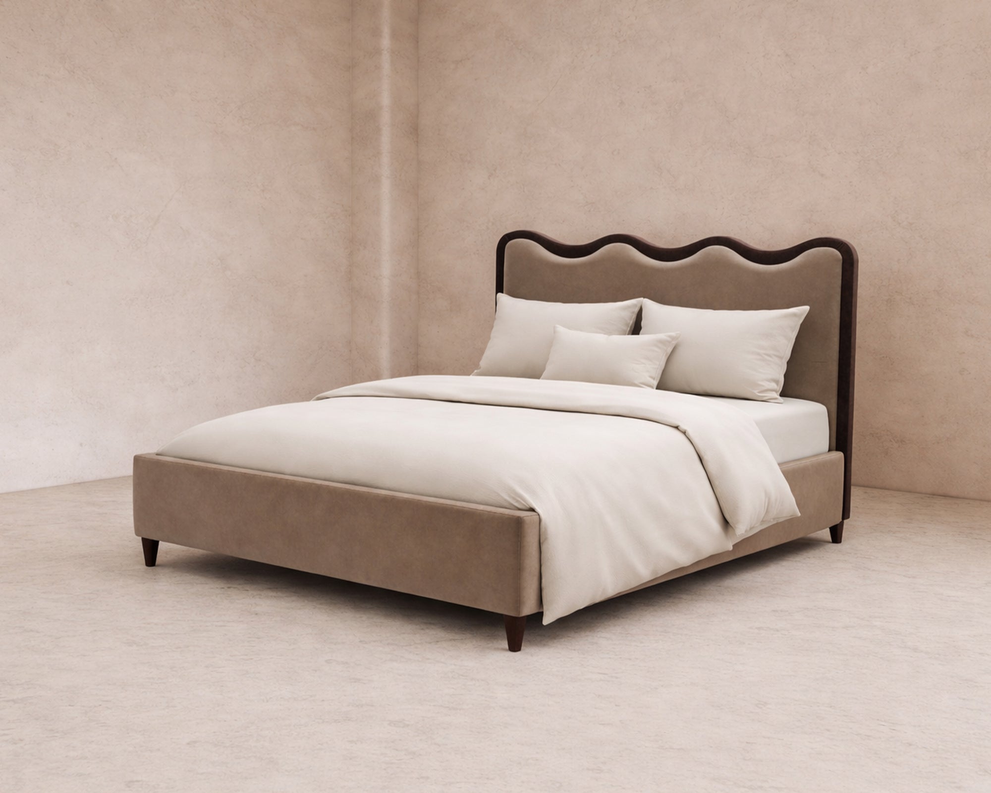 Palermo King Size Bed - Hopper Desert with Hopper Terra Border | Dark Brown Ash