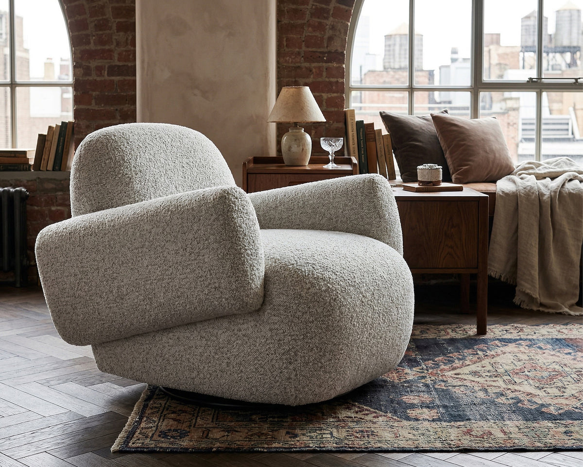 Bolton Swivel Occasional Chair - Ripley Grav | Matt Black Metal
