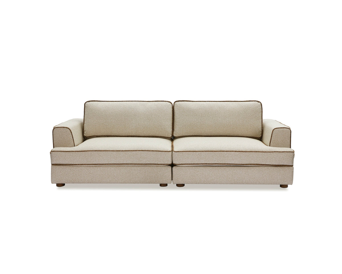 Cameron Sofa - Capella Sand with Capella Fennel Seed Piping | Dark Brown Solid Wood