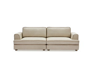 Cameron Sofa - Capella Sand with Capella Fennel Seed Piping | Dark Brown Solid Wood
