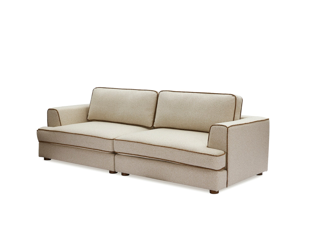 Cameron Sofa - Capella Sand with Capella Fennel Seed Piping | Dark Brown Solid Wood