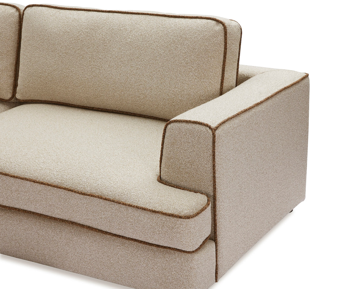 Cameron Sofa - Capella Sand with Capella Fennel Seed Piping | Dark Brown Solid Wood