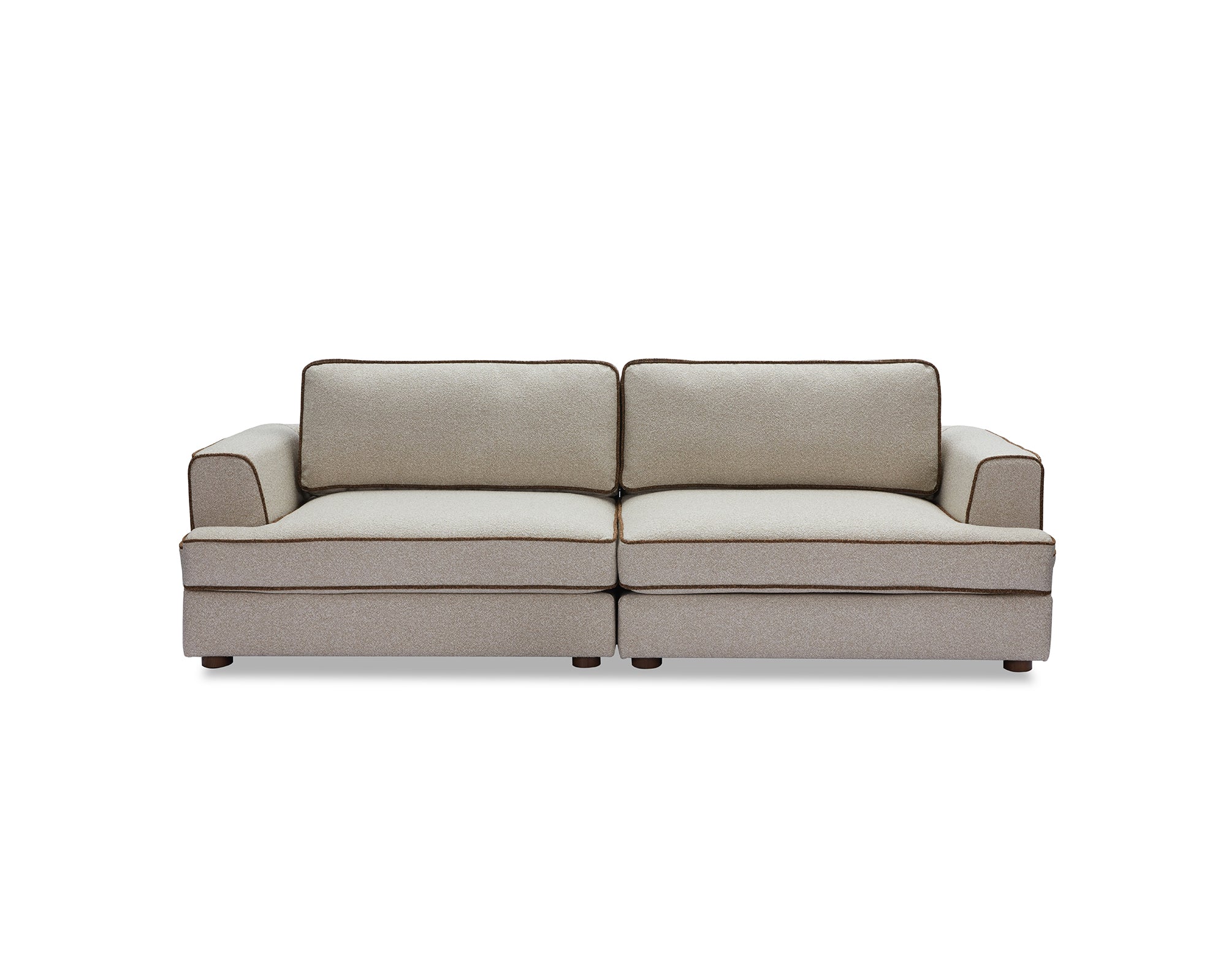 Cameron Sofa - Capella Sand with Capella Fennel Seed Piping | Dark Brown Solid Wood