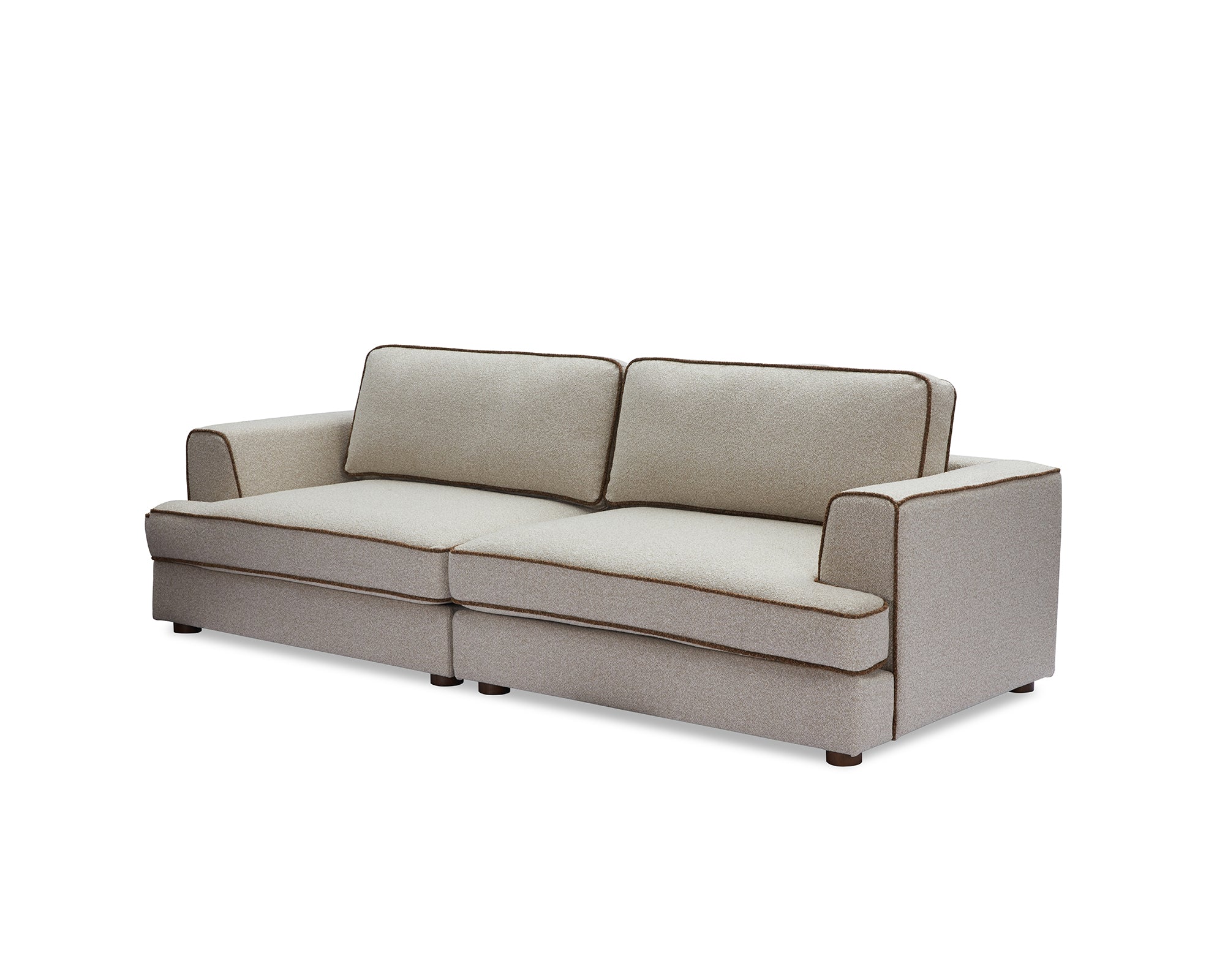 Cameron Sofa - Capella Sand with Capella Fennel Seed Piping | Dark Brown Solid Wood