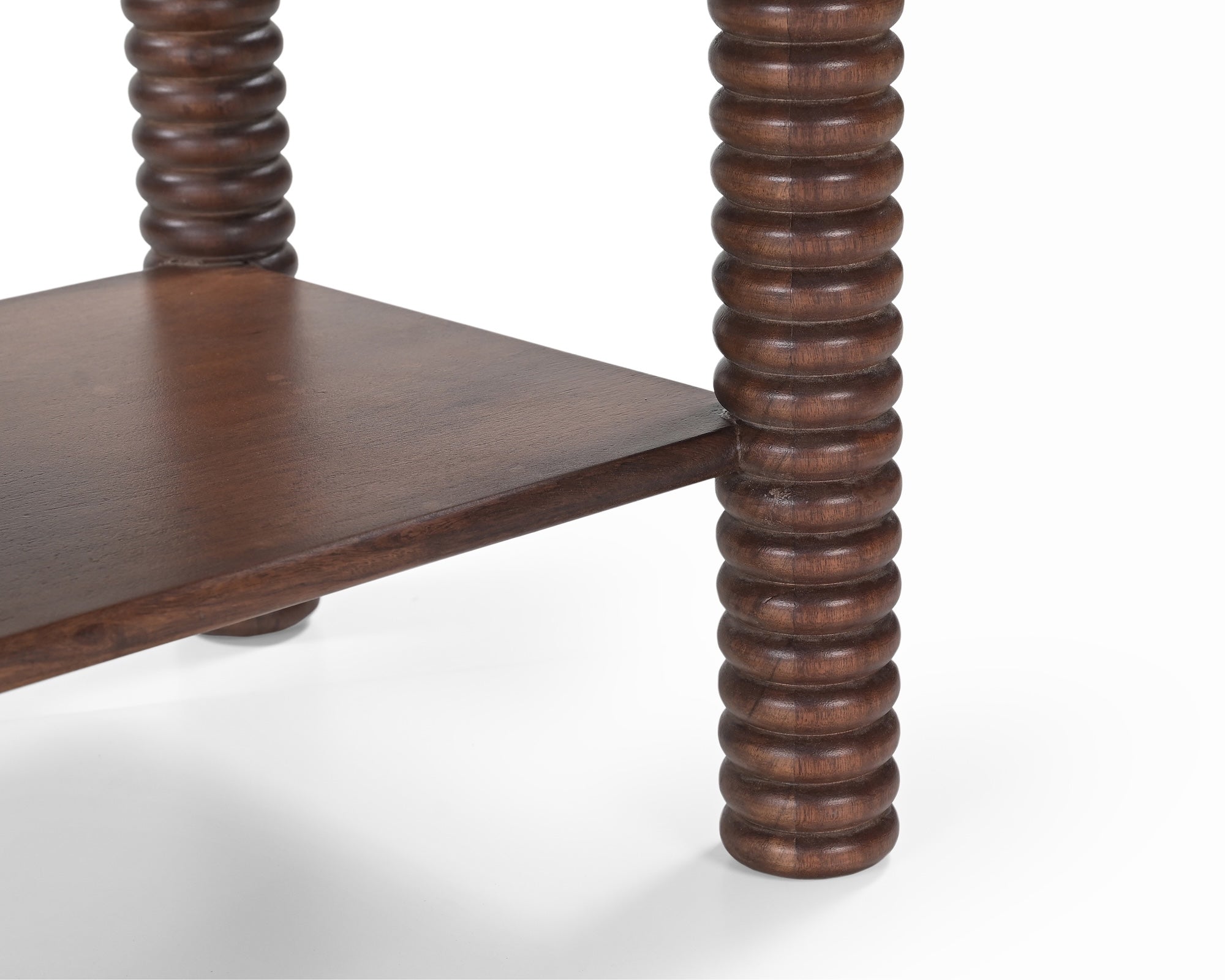 Allure Bedside Table - Dark Brown Emperador Marble & Brushed Mid-brown Textured Acacia Wood