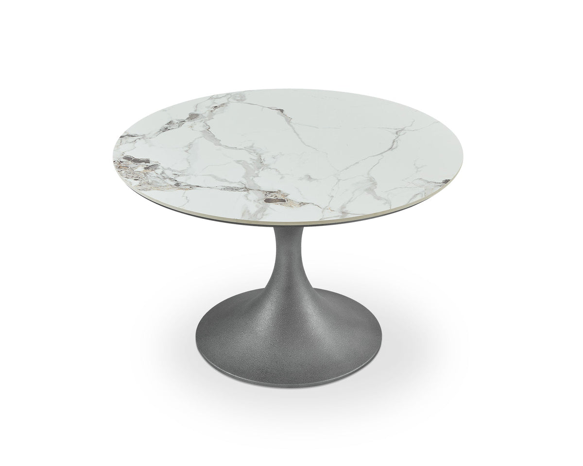 Stella Dining Table  -  Plata White Marble Effect & Patina Antique Silver