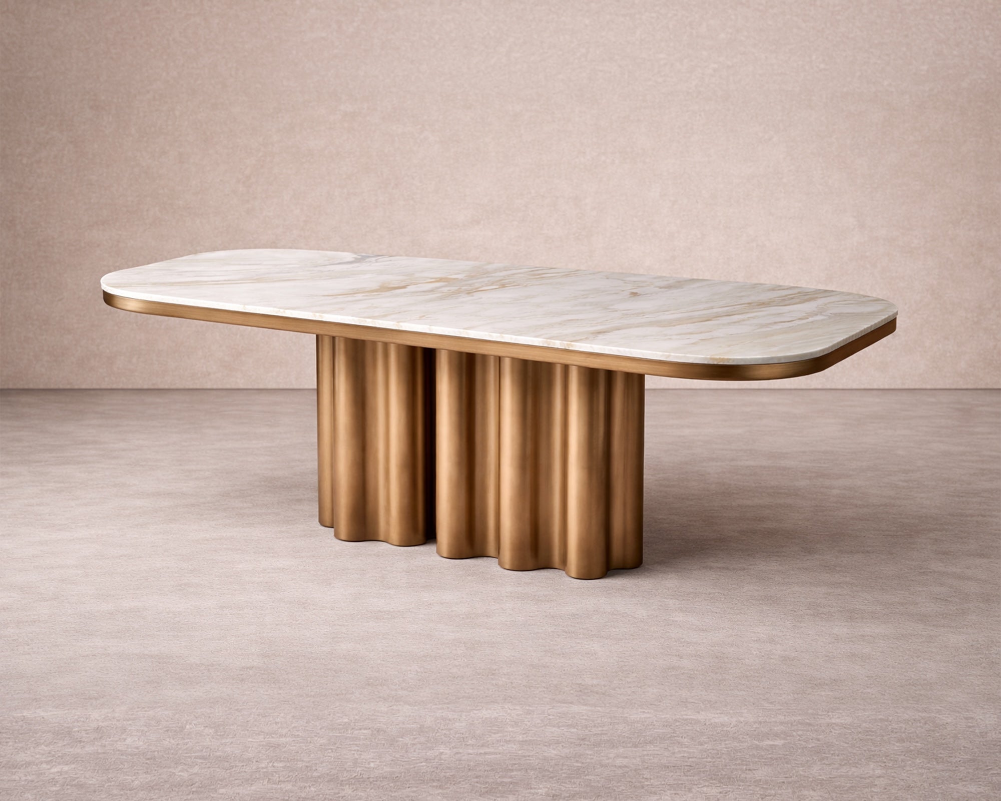 Corinthian Dining Table - Kaka Gold Natural Marble & Hairline Antique Brass